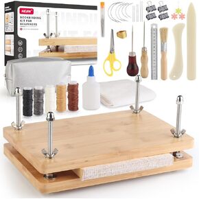 HEJIN 36 PCS Book Binding Kits, Book Press 11.6 x 7.8 Inch, Bamboo Wood Book Press with Plastic Bone Folder, Waxed Thread, Book Binding Materials for Beginners Bookbinding Supplies
