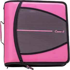 Case-it Mighty Zip Tab Zipper Binder, 3" O-Ring with 5-Color tabs, Expanding File Folder and Shoulder Strap and Handle, D-146-JBK Jet Black