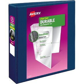 Avery Durable View 3 Ring Binders, 1.5 Inch Slant Rings, 375-Sheet Capacity, DuraHinge, 2.1 Inch Wide Spine, Customizable Clear Covers and Spine, Pastel Colors (4-Pack of 05634)