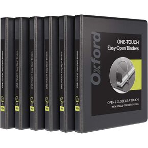 Oxford 3 Ring Binders, 0.5 inch ONE-Touch Easy Open D Rings, Durable Binders for School and Office, View Binder Covers, Xtralife Hinge, Non-Stick, PVC-Free, Black, Holds 125 Sheets, 6 PK (79901)