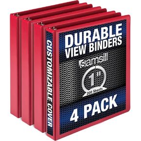Samsill Durable 1.5 Inch Binder, Made in the USA, Round Ring Customizable Clear View Binder, Blue, 4 Pack (MP48452)
