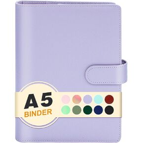A5 Budget Binder,Mini Photocard Binder for A5 Filler Paper, Loose Leaf Personal Planner Binder with Magnetic Buckle Closure(Purple)