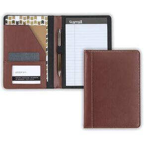 Samsill Contrast Stitch Faux-Leather Portfolio, Mini Size Business Interview Professional Padfolio, Includes 5 x 8 Inch Writing Pad, Black