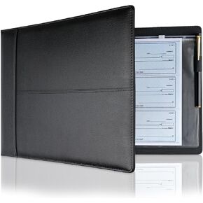 Professional 7 Ring Business Checkbook Binder, Premium PU Leather Organizer for 3-On-A-Page Checks, Perfect for Business and Personal Finances, Fits 9x13 Inch Sheets, 600 Check Capacity