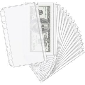 KTRIO 16PCS A6 Binder Pockets 6 Holes Cash Envelopes for Budgeting, Clear Zipper Pouch Folders A6 Planner Inserts, Waterproof PVC Loose Leaf Filing Bags Plastic Money Coupon Sticky Notes Organizer