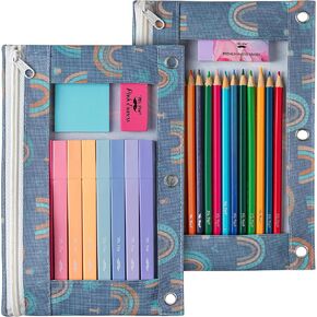 Mr. Pen Fabric Pencil Pouch with 3 Binder Holes, Black, Set of 2