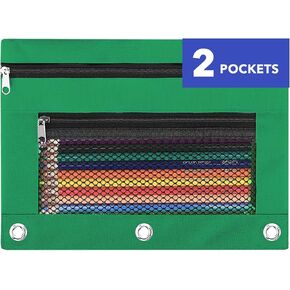 Pencil Pouch for 3 Ring Binder - 3 Hole Zipper Pen Case Bag Holder Bulk Accessories Clear Window Aesthetic Organizer Pockets (Black, 1)