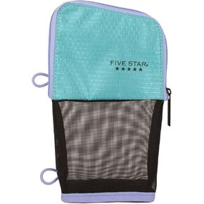 Five Star Pencil Pouch, Pen Case, Storage Organizer for School Supplies Earbuds Chargers Cables Makeup, Stand 'N Store, Fits 3 Ring Binder, Navy/Pink (505160B-ECM)