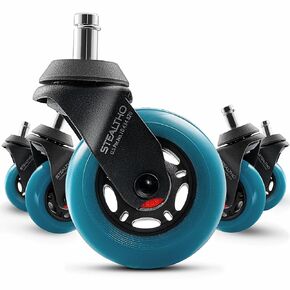 Stealtho Original Office Chair Wheels Set of 5 - Protect Hardwood Floor & Carpet - Heavy Duty Replacement Casters - Black Soft Polyurethane - Standard Fit 7/16" x 7/8"