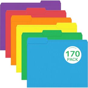 File Folder, PANDRI 170 Pack Colored File Folder, 1/3 Cut Tabs, Letter Size, Assorted 6 Colors Filing Folder for Office School Business