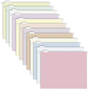 50pcs MagDurnus Hanging File Folders, Pastel Color Design,Letter Size with 1/5 Adjustable Cut Tabs, Assorted 12 Styles,Decorative,Drawer,Desk and Cabinet Use