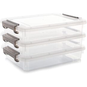 Citylife 3 PCS Plastic Storage Bins with Latching Lids Portable Project Case Clear File Box Stackable Storage Containers for Organizing A4 Paper, Photo, Document, Scrapbook