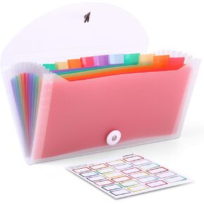 Nicecho Receipt Coupon Organizer, 13 Pockets Small Accordion File Organizer with Labels for Receipt Cards, Bill Business, Coupons Storage, 10.2X 5.1 Inches