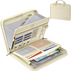 ENGPOW Accordion File Organizer,Fireproof Expanding File Folder with Multi Pockets,13 Pockets Document Organizer with Handle & Labels,Portable Home Travel Safe Storage for Letter A4 Files and More