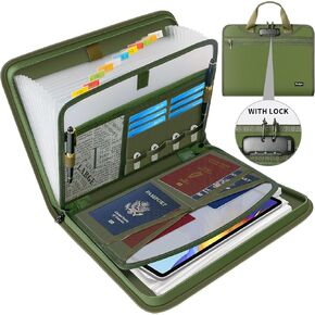 Accordion File Organizer with Lock, Fireproof Expanding File Folder with Tabs, 13 Pockets Important Document Organizer with Handle, Portable Paperwork Business Organizer, Letter/A4-Size (Green)