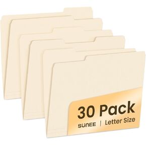 SUNEE File Folders, 30 Pack Manilla Folders 8.5 x 11, 1/3 Cut Tab for Easy Labeling and Organization, Durable Standard Paper for Home, Office, School Filing