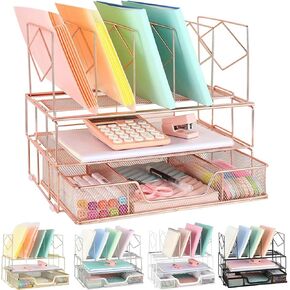 Youbetia Desk organizer, Office Desk Organizers and Accessories, File Organizer Office Organization for Office Supplies, Double Tray and 5 Upright Sections, Black