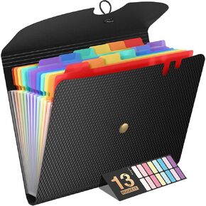 Sooez Expanding File Folder, 13 Pocket Accordion File Organizer, Monthly Expandable File Folder for Documents with Labels, Portable Bill Receipt Organizer for School Office Supplies, Letter A4 Size