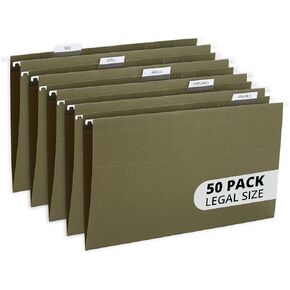 50 Legal Hanging File Folders, 50 Reinforced Hang Folders, Designed for Home and Office Color Coded File Organization, Legal Size, Assorted Colors, 50 Pack