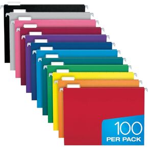 Pendaflex Hanging File Folders, 50 Pack of Hanging File Folders Letter Size with 1/5 Cut Adjustable Tabs, 8.5 X 11 File Folders, 12 Assorted Colors