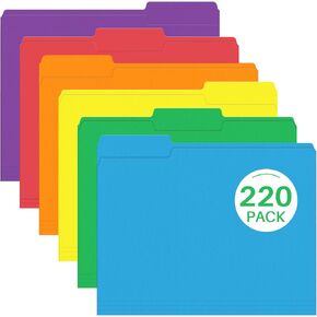 File Folder, PANDRI 220 Pack Colored File Folder, 1/3 Cut Tabs, Letter Size, Assorted 6 Colors Filing Folder for Office School Business