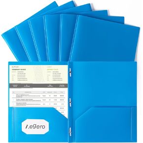 Folders with Pockets and Prong with Fasteners (6 Pack, Assorted Colors),Durable Plastic Pocket Folders with Prongs,Tear Resistant,2 Pocket 3 Prong Folders for Schoolwork & Office,Letter Size