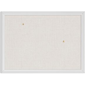 U Brands Farmhouse Linen Bulletin Board, 23"x17", White Wood Style Frame, Industrial Grade Pinning Surface