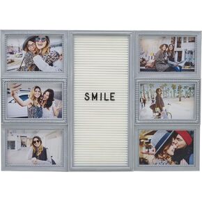 Melannco Customizable Letterboard 8-Opening Photo Collage, 19 x 17 inch,Distressed Black