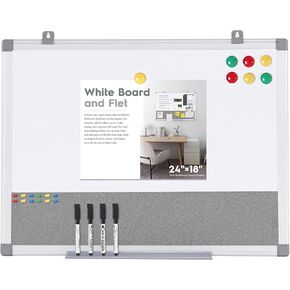 Combo Dry Erase Bulletin Board Wall Mounted Whiteboard and Pin Board Vision Board for Home Kitchen School Office College,Whiteboard & Felt Gray,36x24inches