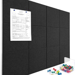 Large Cork Board Alternative, 12 Pack Felt Wall Tiles with Pushpins, White Bulletin Board for Push Pins and Sticky Tabs, 48" x 36" Cork Board for Walls Office and Home