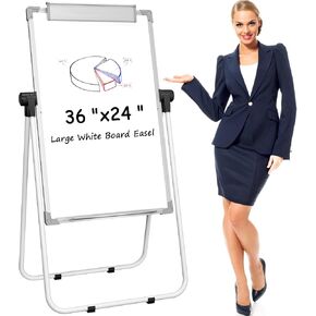 MaxGear Large White Board Easel Stand, 36" x 24" Black Double Sided Magnetic Dry Erase Board for School & Classroom, Home & Office Stand Flip Chart, Height Adjustable & 360 Degree Rotating Whiteboard