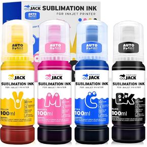 Printers Jack 4x100ml Sublimation Ink Auto Refill for Supertank Printers ET2800 ET15000 ET-2720 ET-4700 ET-2760 ET-3760 ET-4760 ET-2700 ET-2750 ET-4750 L3110 L3150 /Upgrade Version/Free ICC Printing
