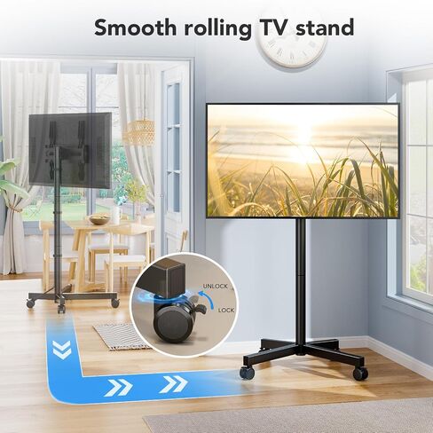 Mobile TV Stand for 23-60 Inch LCD LED Flat/Curved Panel Screen TVs, Rolling TV Cart Holds up to 88Lbs Portable Stand with Shelf Rolling Floor Max VESA 400x400mm in Saudi Arabia