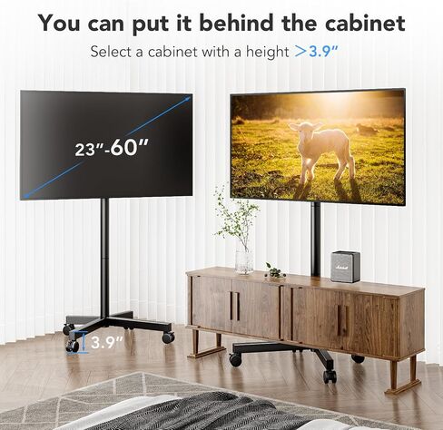 Mobile TV Stand for 23-60 Inch LCD LED Flat/Curved Panel Screen TVs, Rolling TV Cart Holds up to 88Lbs Portable Stand with Shelf Rolling Floor Max VESA 400x400mm in Saudi Arabia