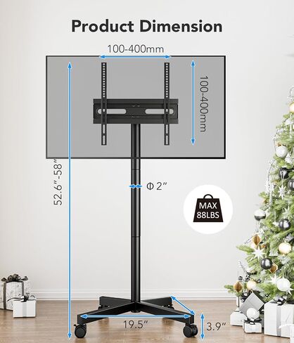 Mobile TV Stand for 23-60 Inch LCD LED Flat/Curved Panel Screen TVs, Rolling TV Cart Holds up to 88Lbs Portable Stand with Shelf Rolling Floor Max VESA 400x400mm in Saudi Arabia
