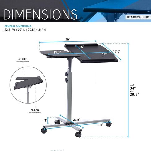 Techni Mobili Rolling Adjustable Laptop Cart, Graphite in Kuwait