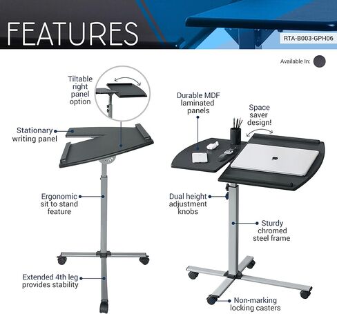 Techni Mobili Rolling Adjustable Laptop Cart, Graphite in Kuwait