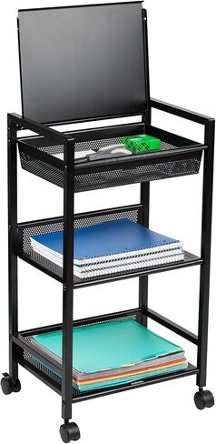 Mind Reader Cart with Drawers, Office Organizer, Storage, Bathroom, Metal Mesh, 15.75"L x 13"W x 24.25"H, Black in Kuwait