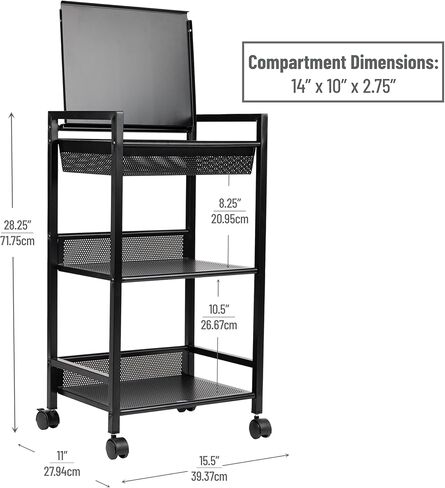 Mind Reader Cart with Drawers, Office Organizer, Storage, Bathroom, Metal Mesh, 15.75"L x 13"W x 24.25"H, Black in Kuwait