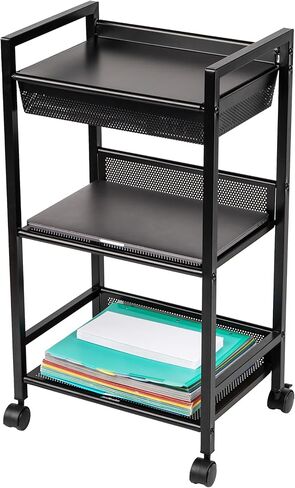 Mind Reader Cart with Drawers, Office Organizer, Storage, Bathroom, Metal Mesh, 15.75"L x 13"W x 24.25"H, Black in Kuwait