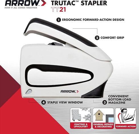 Arrow TT21 Trutac Forward Action Action Gun و Danual Push Stapler للتنجيد والحرف اليدوية والتزيين والإصلاحات ، وتناسب Staples JT21 Thin Wire in Kuwait