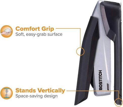 Bostitch Office Executive 3 in 1 Stapler, Includes 210 Staples and Integrated Staple Remover, One Finger Stapling, No Effort, 20 Sheet Capacity, Spring Powered Stapler, Black/Gray (INP20) in Kuwait