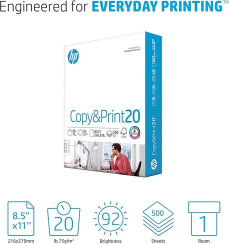 HP Printer Paper | 8.5 x 11 Paper | Copy &Print 20 lb | 1 Ream Case - 500 Sheets| 92 Bright | Made in USA - FSC Certified | 200060 in Saudi Arabia