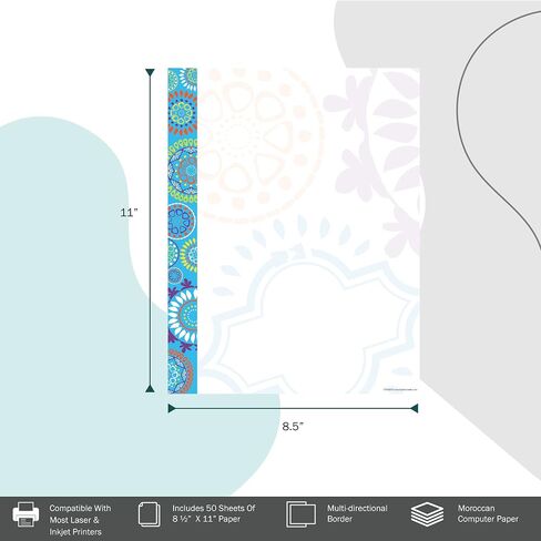 BARKER CREEK Designer Computer Paper, Neon Flower Power, 8.5" x 11", Decorative Printer Paper, Stationery, 50 Sheets per Pkg, Home, School and Office Supplies (730) in Saudi Arabia