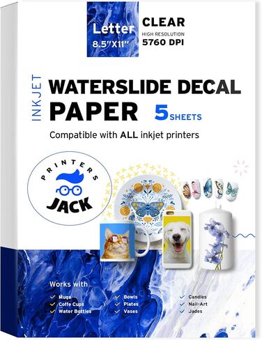 Water Slide Decal Paper Inkjet 20 Sheets A4 Size Premium Water-Slide Transfer Paper Clear Transparent Printable Water Slide Decals for Tumblers, Mugs, Glasses DIY Christmas Gift in Kuwait