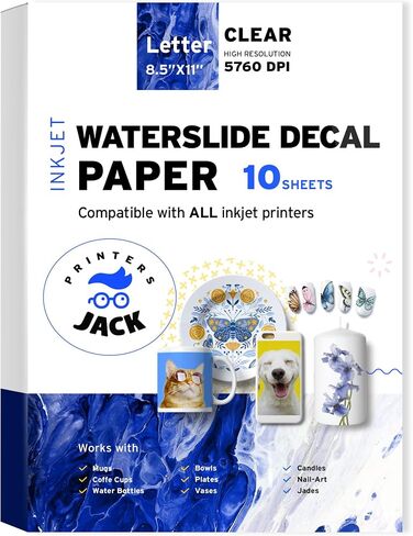 Water Slide Decal Paper Inkjet 20 Sheets A4 Size Premium Water-Slide Transfer Paper Clear Transparent Printable Water Slide Decals for Tumblers, Mugs, Glasses DIY Christmas Gift in Kuwait