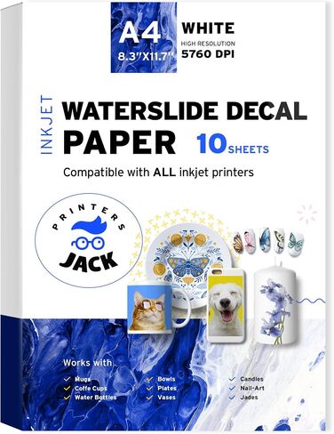 Water Slide Decal Paper Inkjet 20 Sheets A4 Size Premium Water-Slide Transfer Paper Clear Transparent Printable Water Slide Decals for Tumblers, Mugs, Glasses DIY Christmas Gift in Kuwait