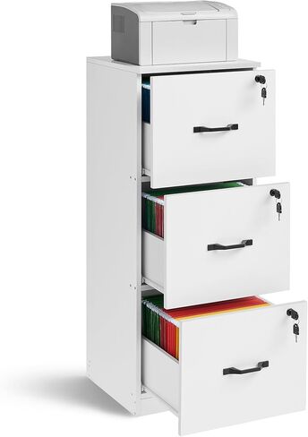 VASAGLE 3 DRIVER FILE CABINET ، خزانة ملفات مع قفل ، حامل الطابعة ، منظم خزانة ملفات المكتب ، لملفات حجم الحروف ، Cloud White UOFC055W14 in Kuwait