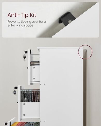 VASAGLE 3 DRIVER FILE CABINET ، خزانة ملفات مع قفل ، حامل الطابعة ، منظم خزانة ملفات المكتب ، لملفات حجم الحروف ، Cloud White UOFC055W14 in Kuwait