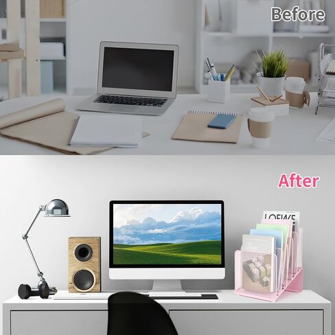 File Organizer for Desk, Desk Organizer with 5-Section Vertical File Rack, File Folder Organizer, Desk Accessories & Workspace Organizers (Black) in Kuwait